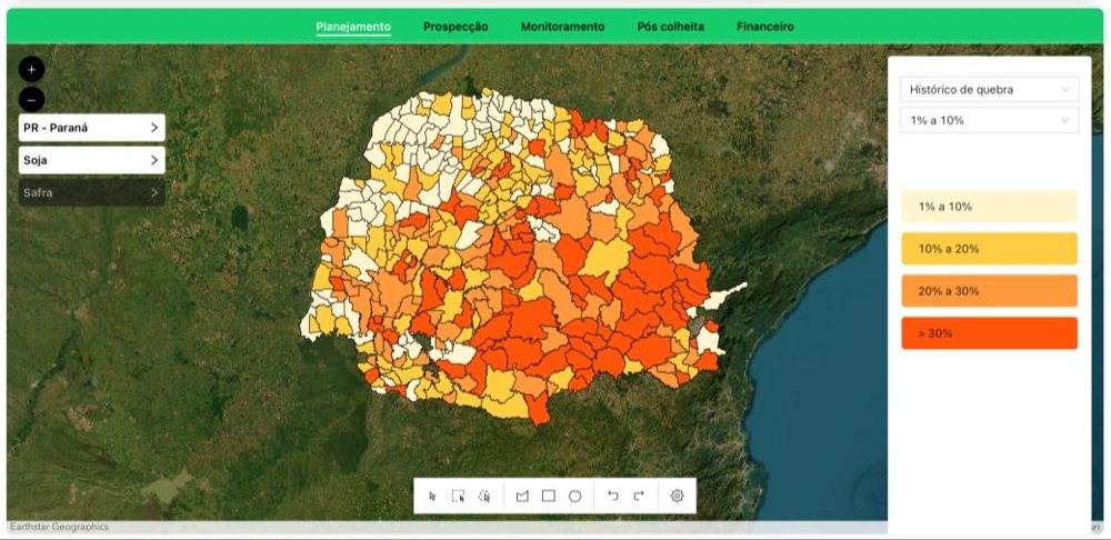 Mapa municipal de faixas históricas de quebra de safra